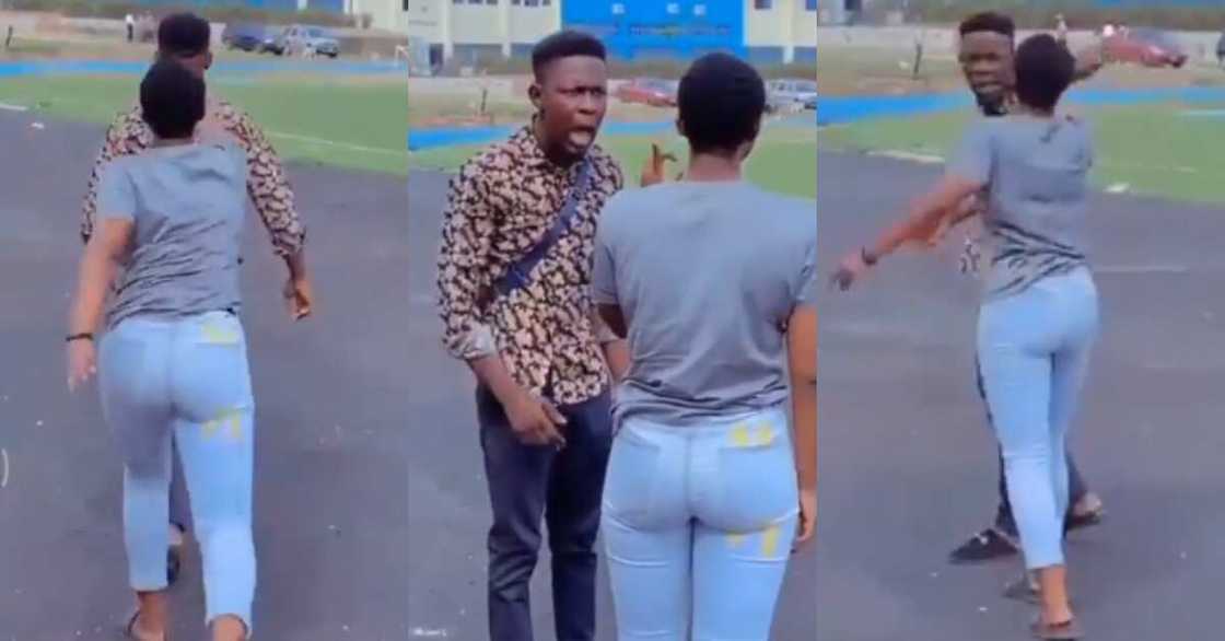 You won't go anywhere -Lady refuses to let go as man asks for break up in public You won't go anywhere -Lady refuses to let go as man asks for break up in public