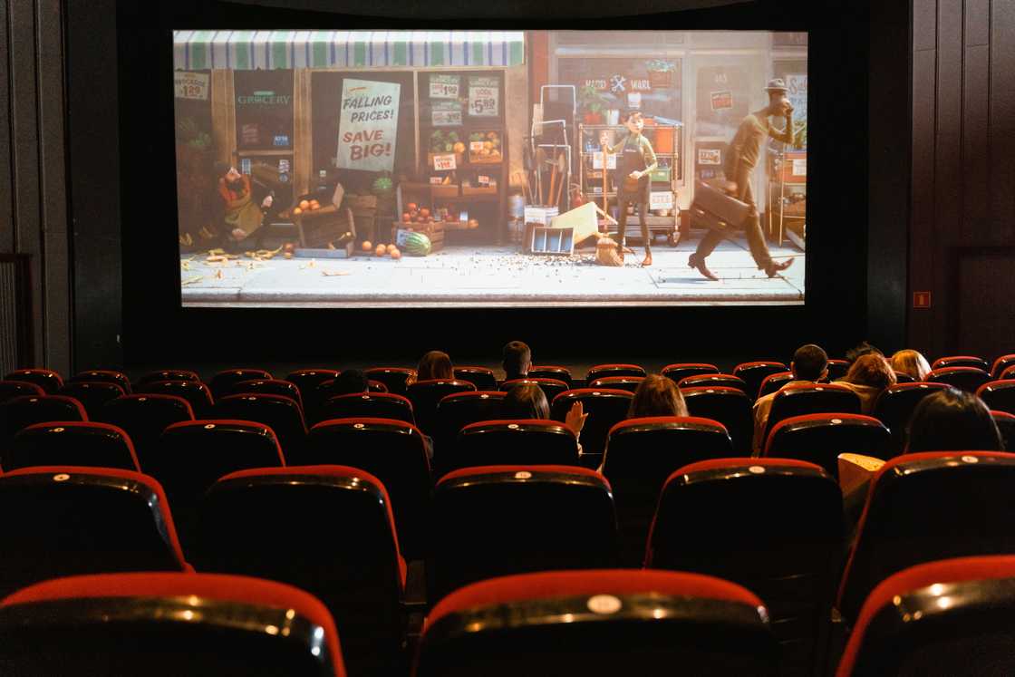 A movie theatre showing a cartoon movie