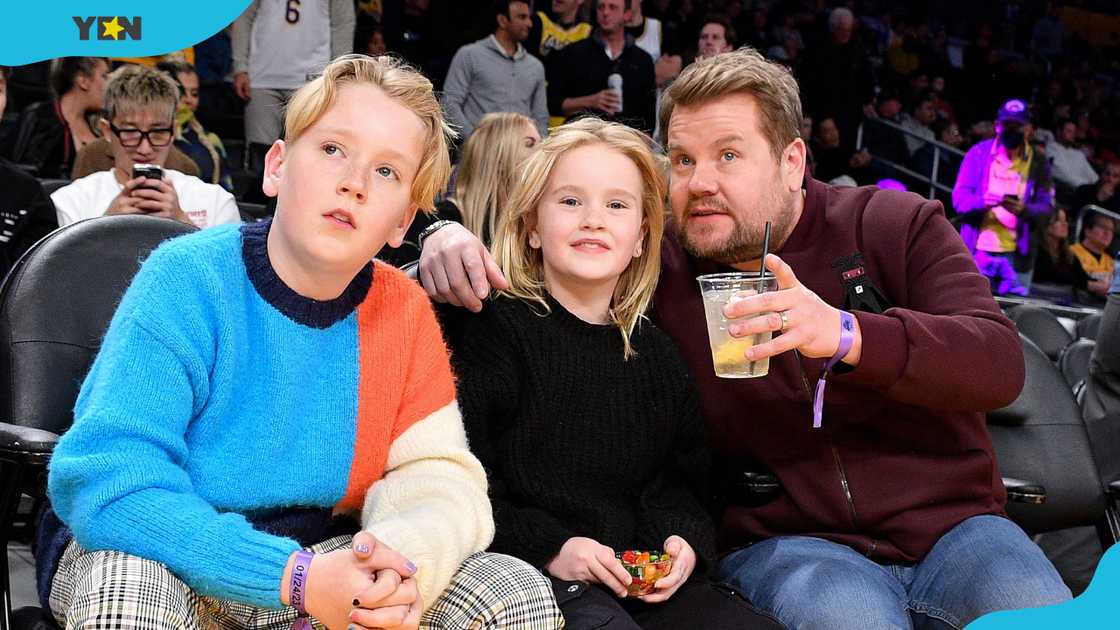 James Corden (R) and his kids Max Corden (L) and Carey Corden (C) James Corden (R) and his kids Max Corden (L) and Carey Corden (C)