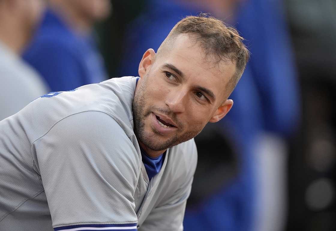 George Springer looks on from the dugout against the Oakland Athletics