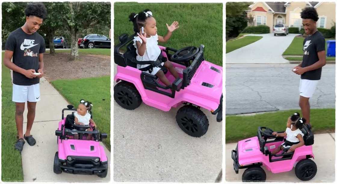 Boy, 12, boys a toy car for his baby sister.