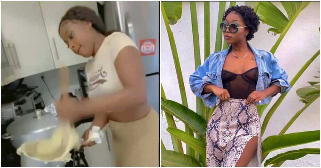 Efia Odo prepares banku. Efia Odo prepares banku.