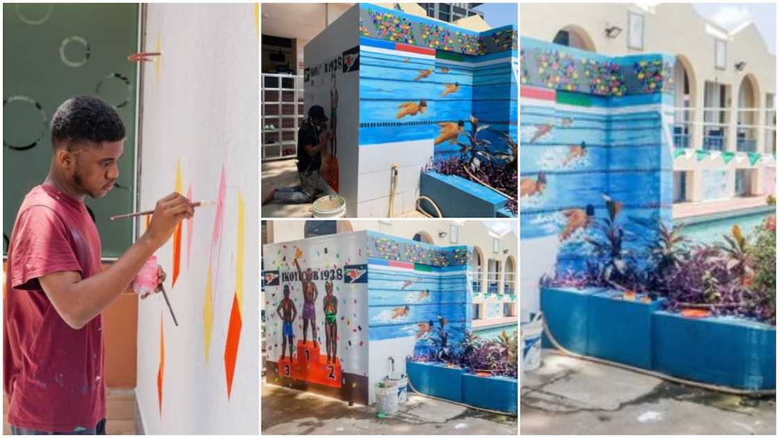 Creative Nigerian man beautifies swimming pool for kids with cute painting Creative Nigerian man beautifies swimming pool for kids with cute painting