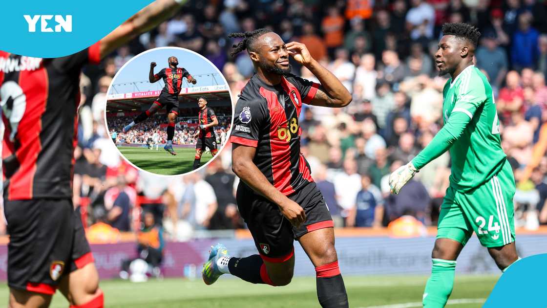 Black Stars of Ghana striker Antoine Semenyo of Bournemouth celebrates after scoring against Manchester United in his team's PL 1-1 draw on Sunday, April 27, 2025 Black Stars of Ghana striker Antoine Semenyo of Bournemouth celebrates after scoring against Manchester United in his team's PL 1-1 draw on Sunday, April 27, 2025
