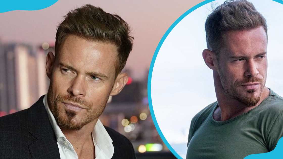 Justin Waller is posing for a photo (L). He is posing against the clear skies (R) Justin Waller is posing for a photo (L). He is posing against the clear skies (R)