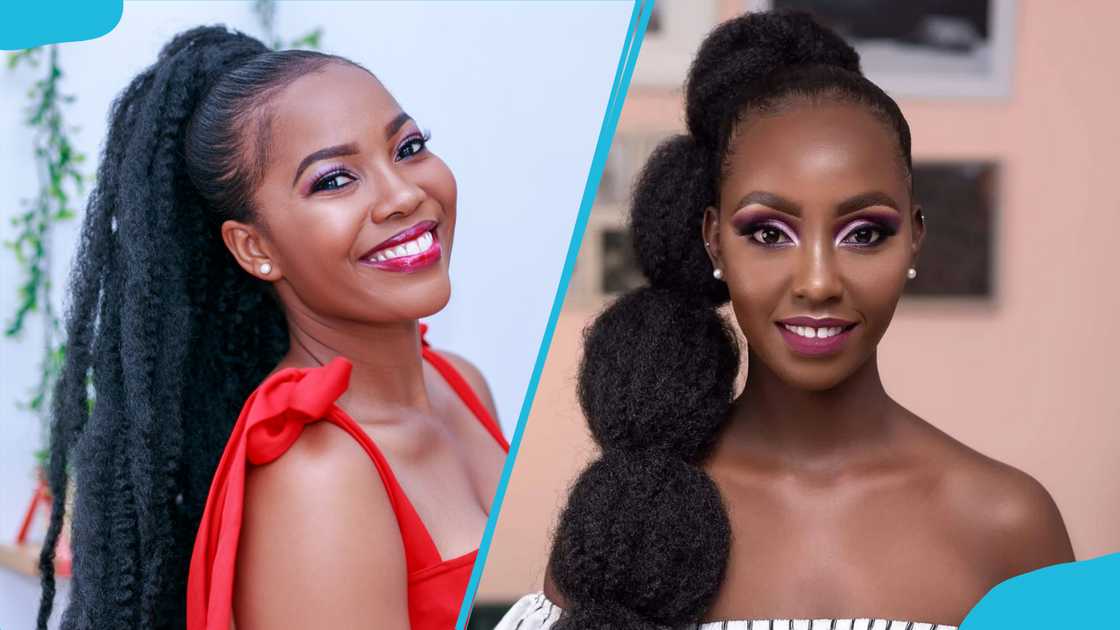 Women rocking long Afro ponytail Women rocking long Afro ponytail