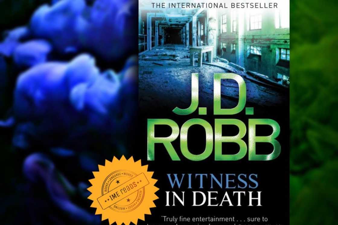 The Witness in Death book is on a blue and green background