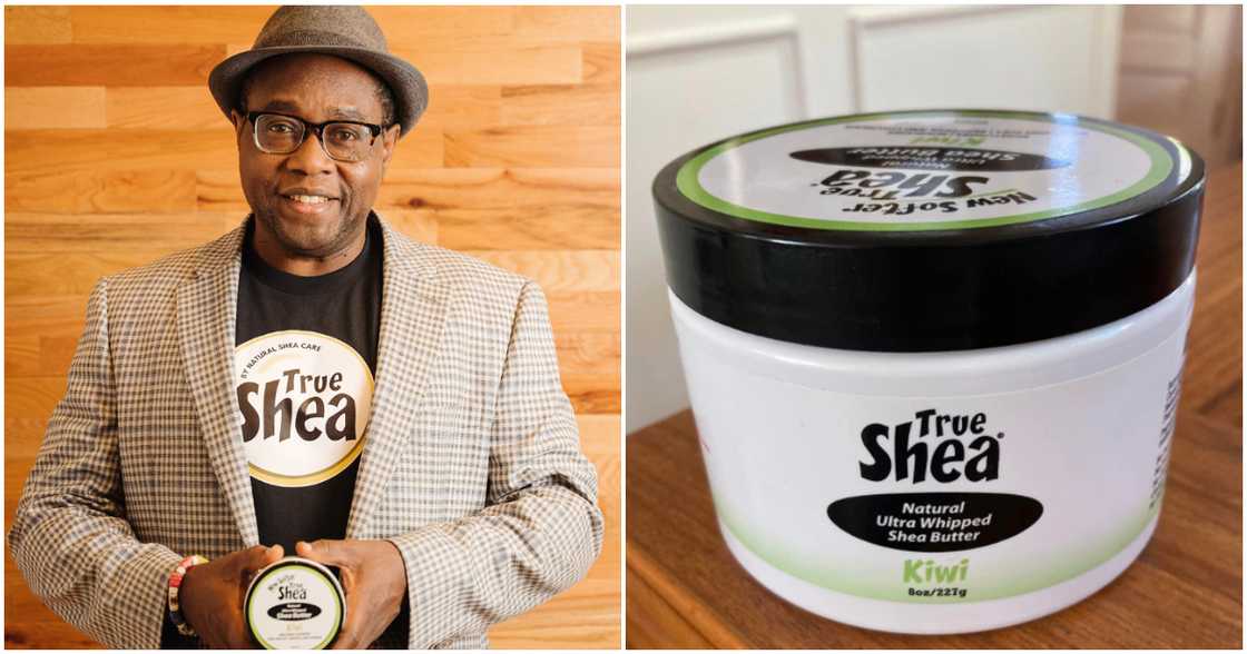 Photo of US-based Ghanaian businessman Manny Addo and his product.