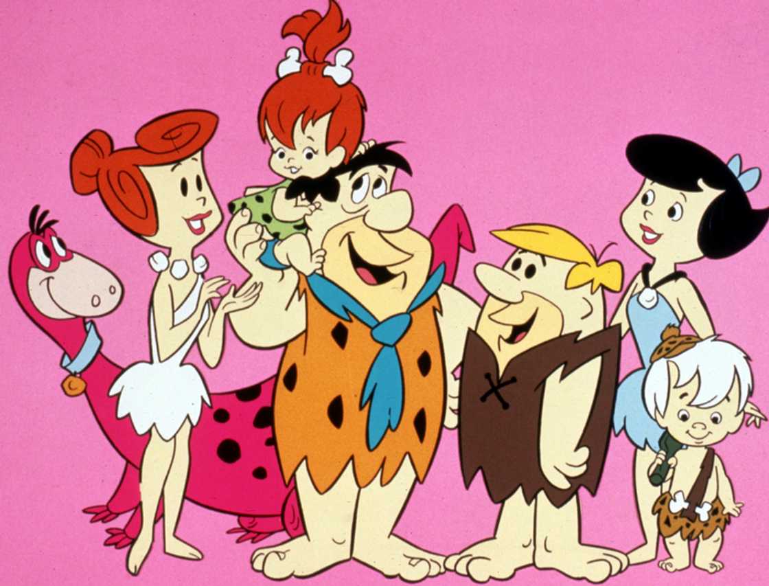 Pebbles Flintstone (number 3 from left) and family