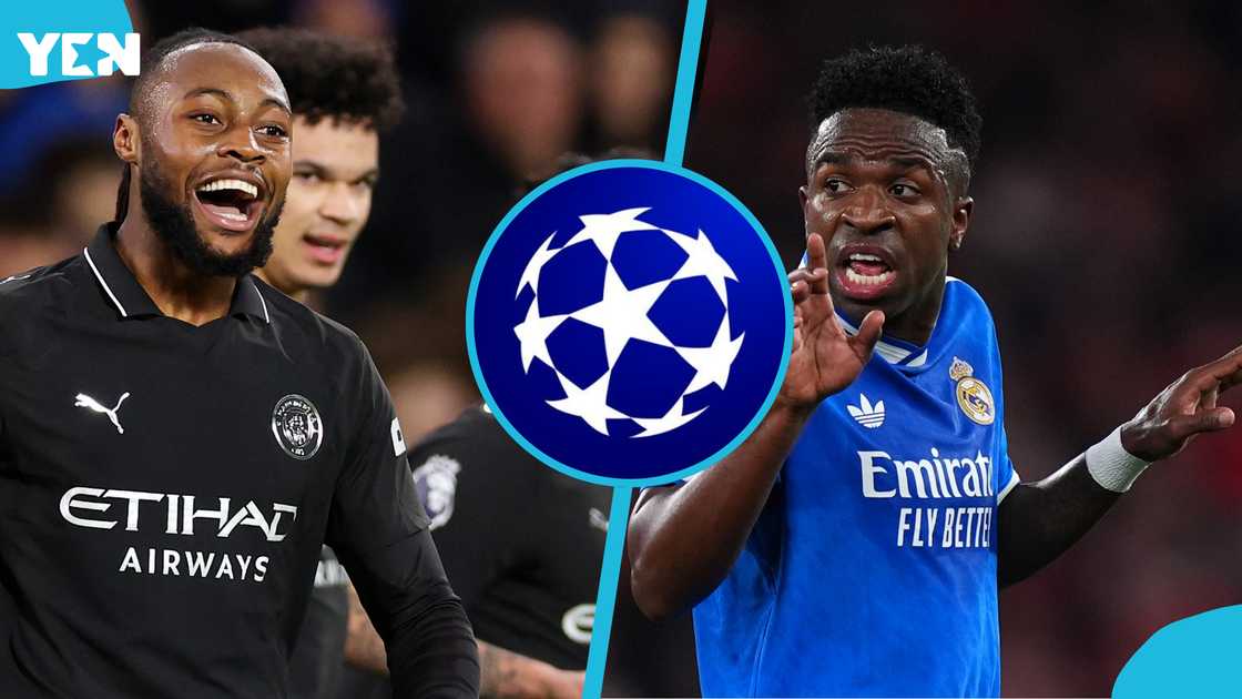 Antoine Semenyo, Semenyo vs Vinicius stats, Antoine Semenyo goals, Vinicius Junior goals, Manchester City vs Real Madrid, Champions League Round of 16, Santiago Bernabeu clash, Semenyo Manchester City, Ghanaian footballers in Europe