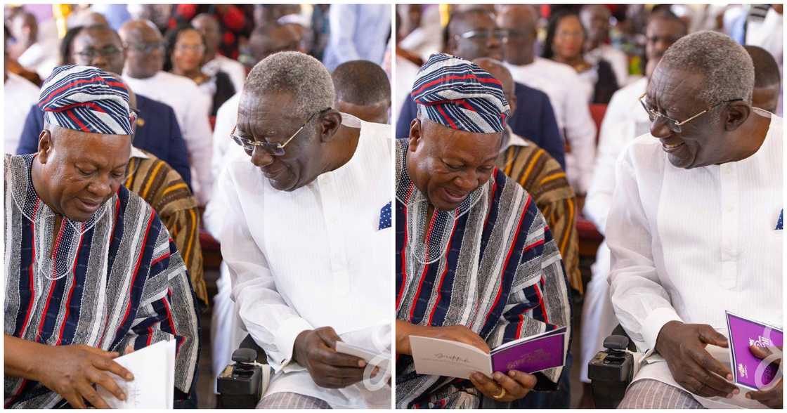 Former Presidents Mahama and Kufuor bond beautifully at Mamfehene's 25th anniversary celebration Former Presidents Mahama and Kufuor bond beautifully at Mamfehene's 25th anniversary celebration