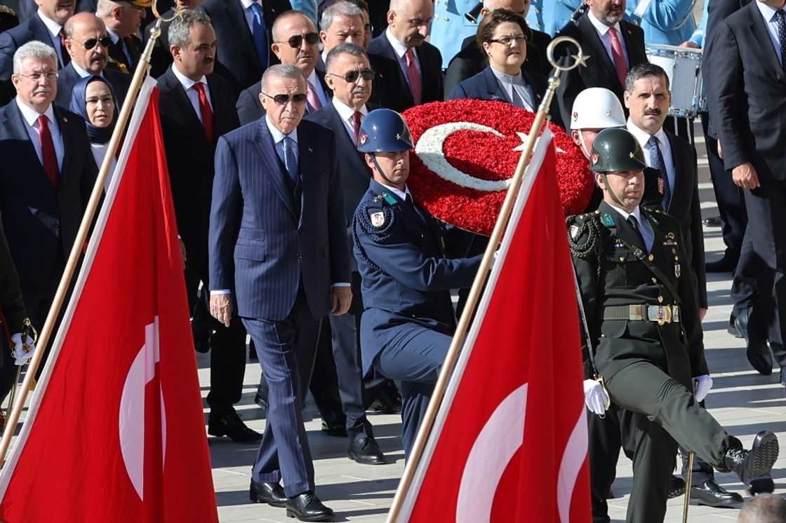 Turkish President Recep Tayyip Erdogan (C) is in a position of strength in talks with Sweden's bid for NATO membership Turkish President Recep Tayyip Erdogan (C) is in a position of strength in talks with Sweden's bid for NATO membership