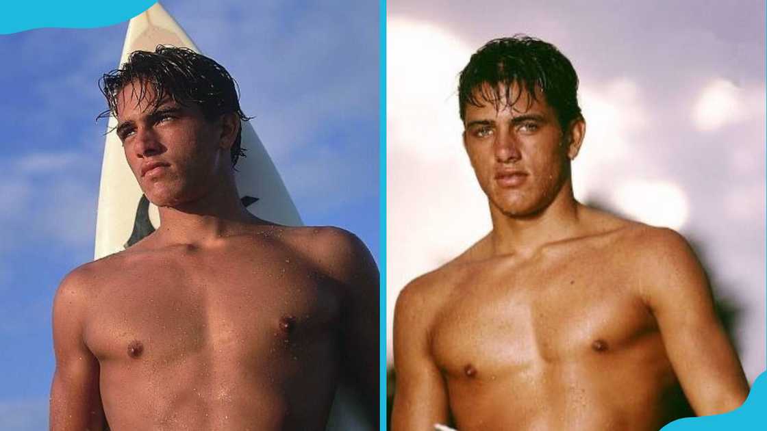 Classic vintage surfer haircut with wet, tousled hair. Classic vintage surfer haircut with wet, tousled hair.