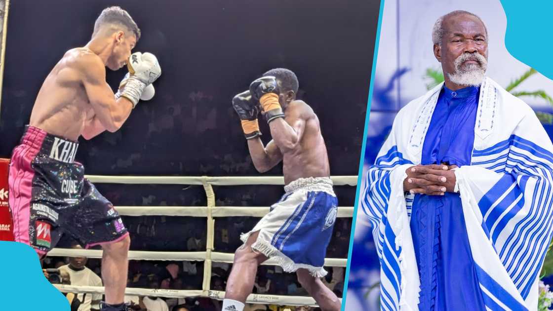 Joseph Sackey, Abdul Khan, Prophet Stephen Adom Kyei-Suah, miracle sticker, Battle of the Beasts, Bukom Boxing Arena. Joseph Sackey, Abdul Khan, Prophet Stephen Adom Kyei-Suah, miracle sticker, Battle of the Beasts, Bukom Boxing Arena.