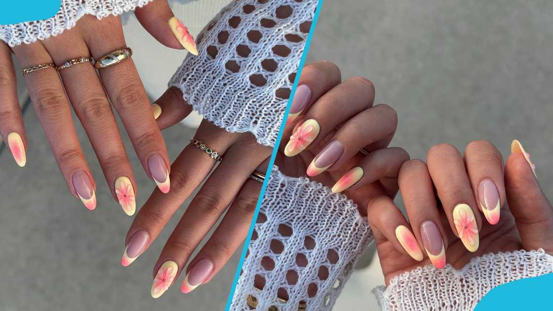 Peach coloured French aura beach nails Peach coloured French aura beach nails