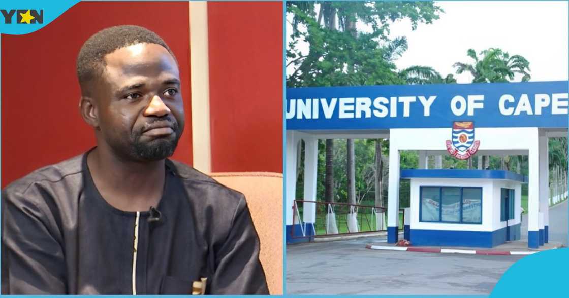 Photo of Manasseh Azure talking about why he was denied admission to UCC. Photo of Manasseh Azure talking about why he was denied admission to UCC.