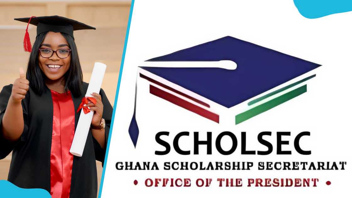 A young graduate celebrates her achievement with a smile during her graduation and Scholarship Secretariat logo