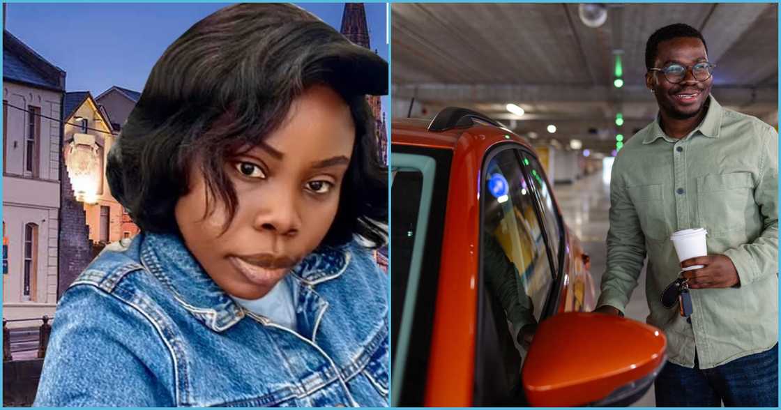 Photo of Ghanaian lady and a man standing next to a car