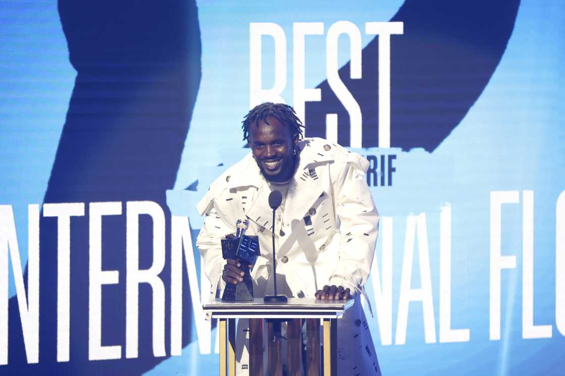 Black Sherif speaks onstage during the BET Hip-Hop Awards 2023 in Atlanta, Georgia. Black Sherif speaks onstage during the BET Hip-Hop Awards 2023 in Atlanta, Georgia.