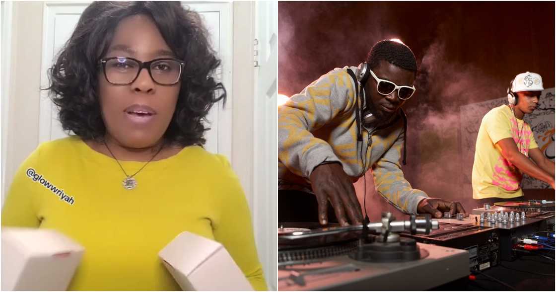 Photo of a young woman and a disc jockey Photo of a young woman and a disc jockey