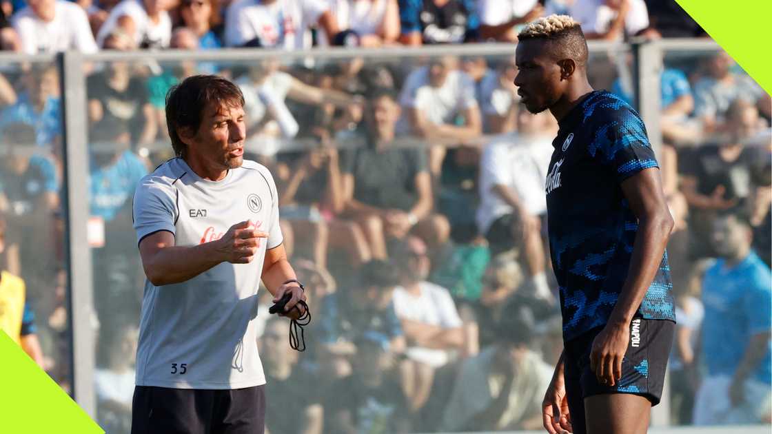 Victor Osimhen and Antonio Conte at Napoli's pre-season training. Victor Osimhen and Antonio Conte at Napoli's pre-season training.