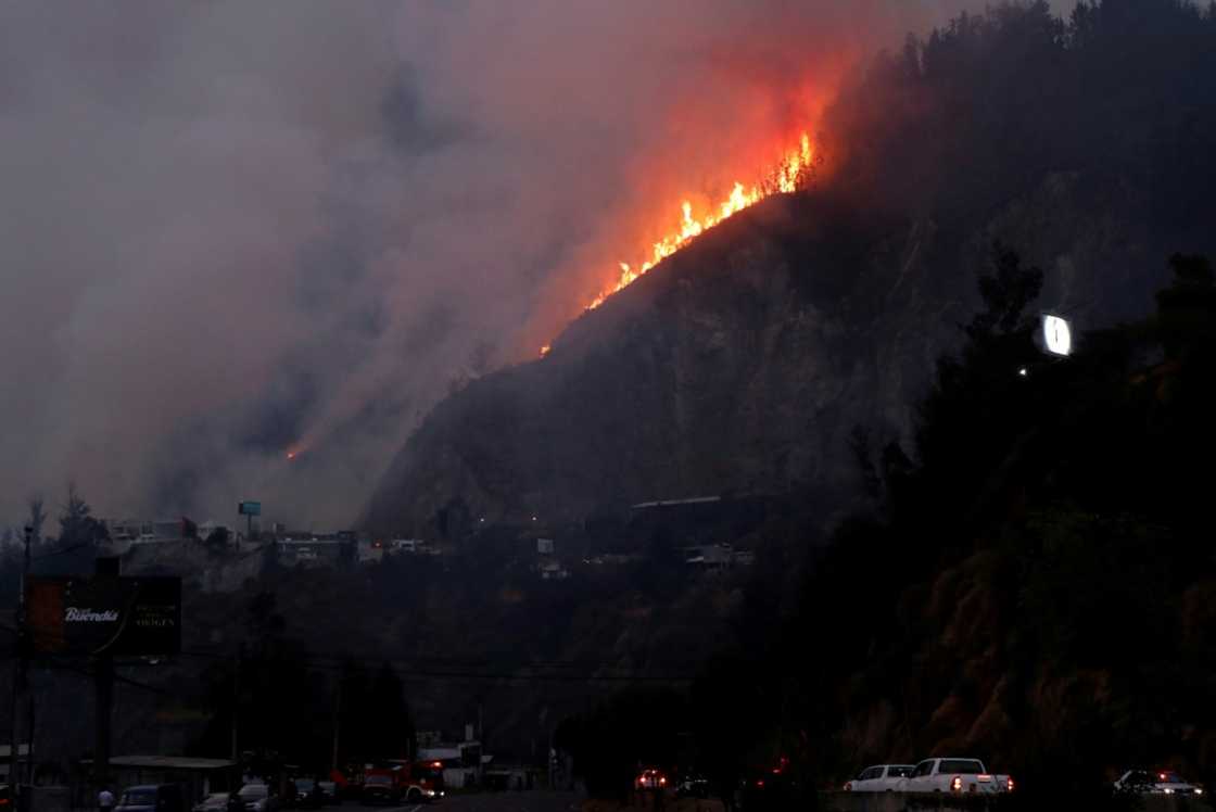 A wildfire in Quito in September 2024 during Ecuador's worst drought in 61 years