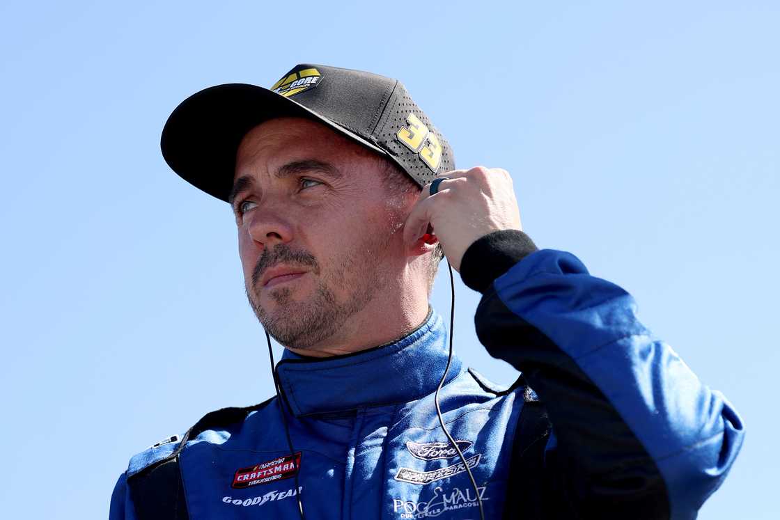 Frankie Muniz, driver of the #22 More Core Ford, prepares to practice for the NASCAR Craftsman Truck Series Baptist Health 200 at Homestead-Miami Speedway in Homestead, Florida.