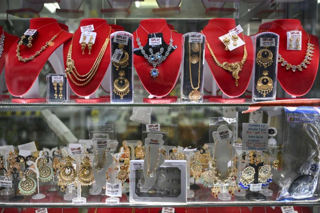Jewelry is on display at a store in the ‘Little India’ neighborhood of New York City