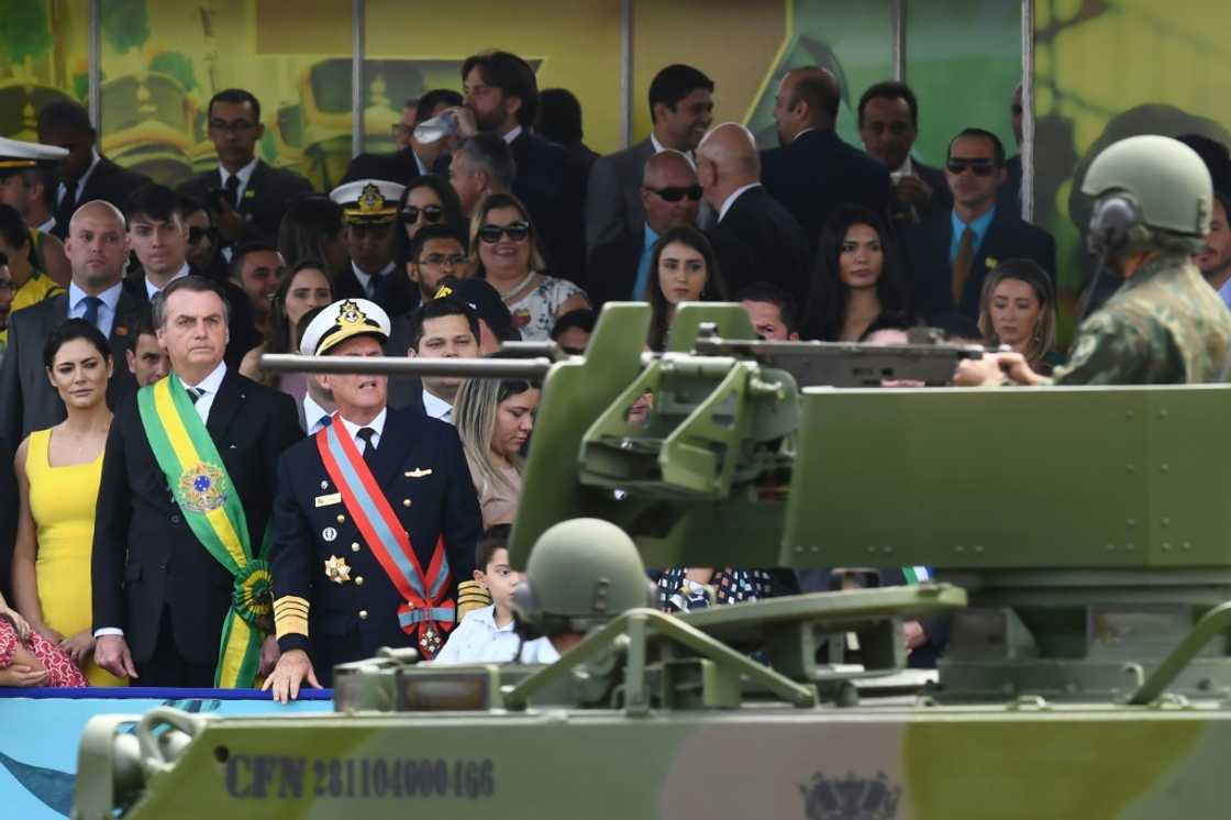 Le président Bolsonaro assiste au défilé militaire de la fête nationale brésilienne, le 7 septembre 2019, à Brasilia Le président Bolsonaro assiste au défilé militaire de la fête nationale brésilienne, le 7 septembre 2019, à Brasilia