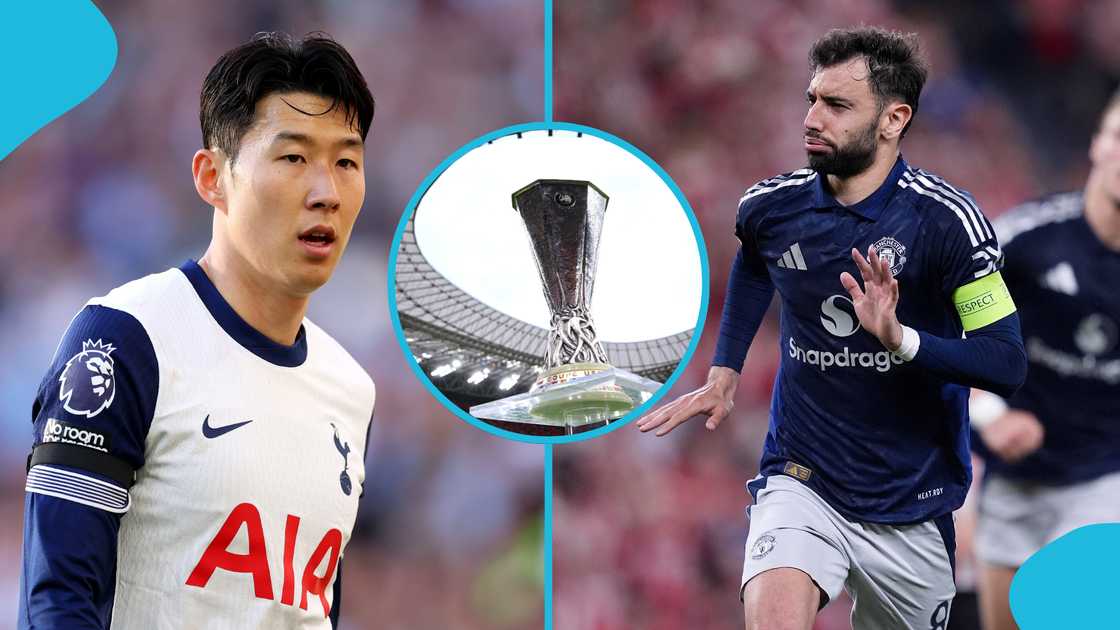 Heung-min Son, Bruno Fernandes, Tottenham Hotspur, Bilbao, San Mames, Europa League, final, Manchester United Heung-min Son, Bruno Fernandes, Tottenham Hotspur, Bilbao, San Mames, Europa League, final, Manchester United