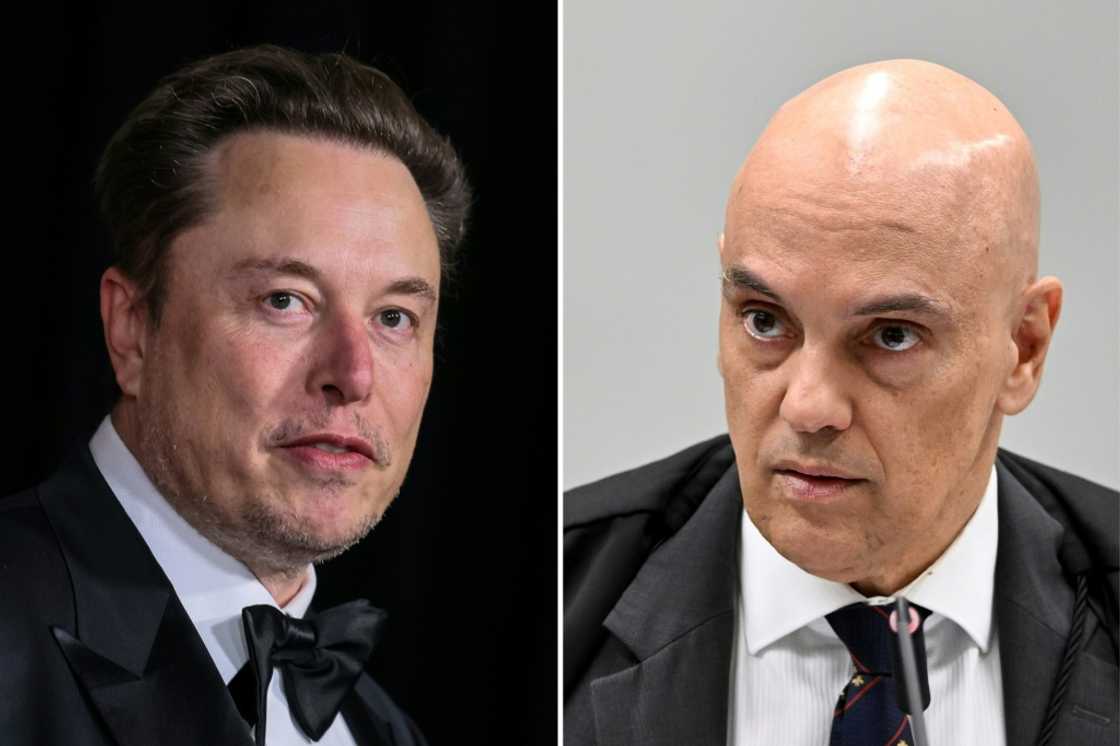 Brazilian judge Alexandre de Moraes (R) has been engaged in a long feud with Tesla and SpaceX owner Elon Musk