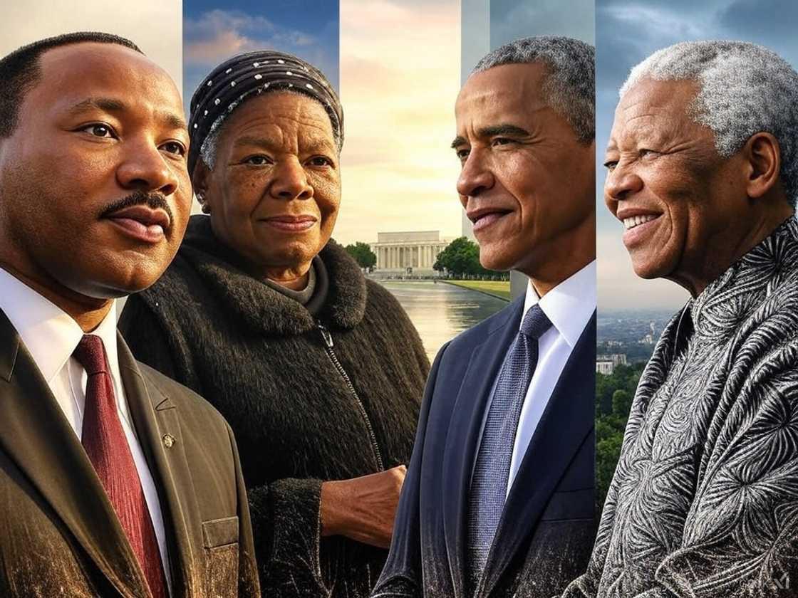Martin Luther King Jr., Maya Angelou, Barack Obama, and Nelson Mandela (from left to right) Martin Luther King Jr., Maya Angelou, Barack Obama, and Nelson Mandela (from left to right)