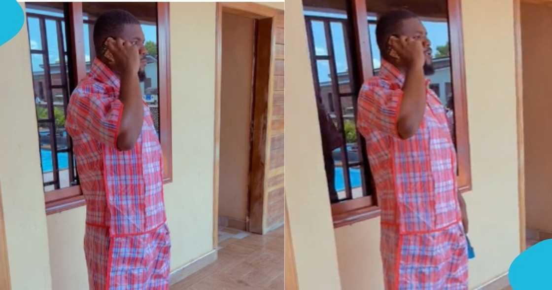 Young Ghanaian man drips in Ghana Must Go attire