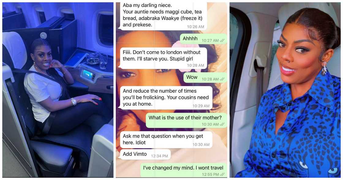 Nana Aba Anamoah's Aunt Scolds Her, Gives Her List Of Things From Ghana To Bring To UK Nana Aba Anamoah's Aunt Scolds Her, Gives Her List Of Things From Ghana To Bring To UK