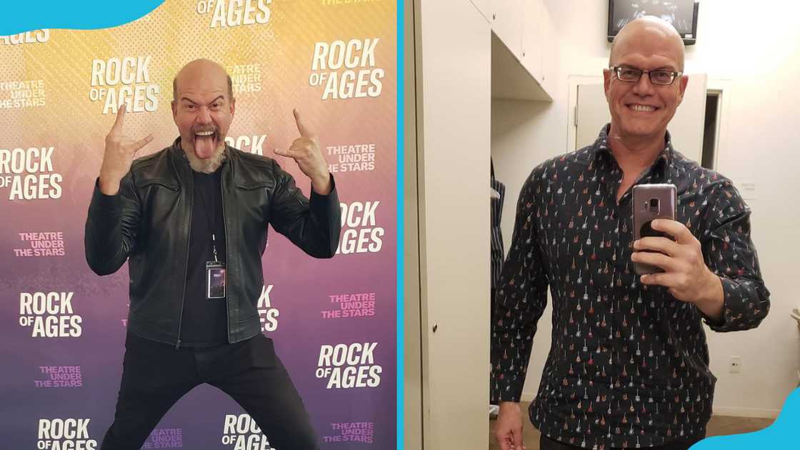 Brian Mathis is posing for a photo (L). He is holding his phone up (R) Brian Mathis is posing for a photo (L). He is holding his phone up (R)