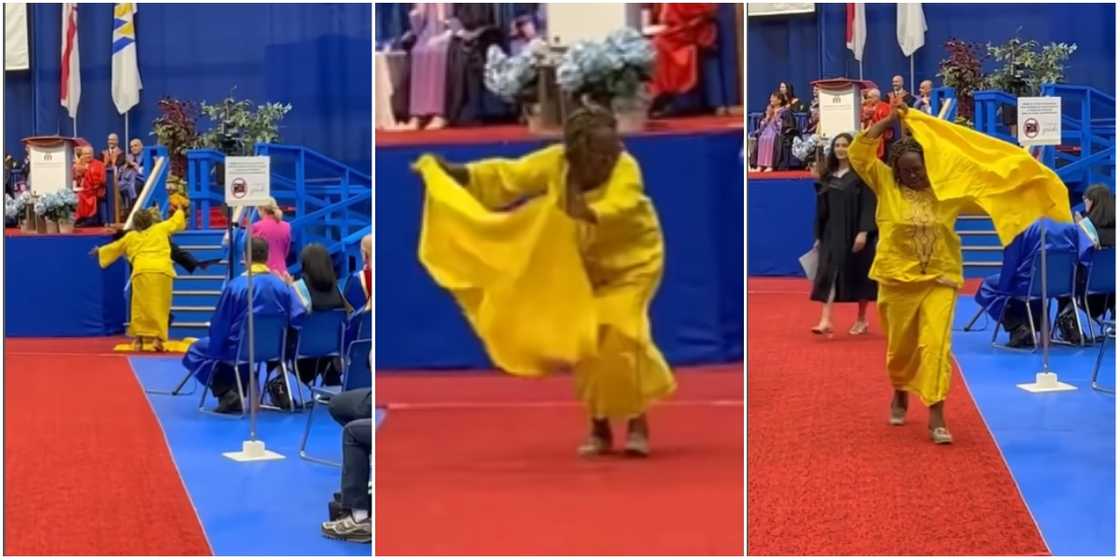 Mother dances at daughter's graduation