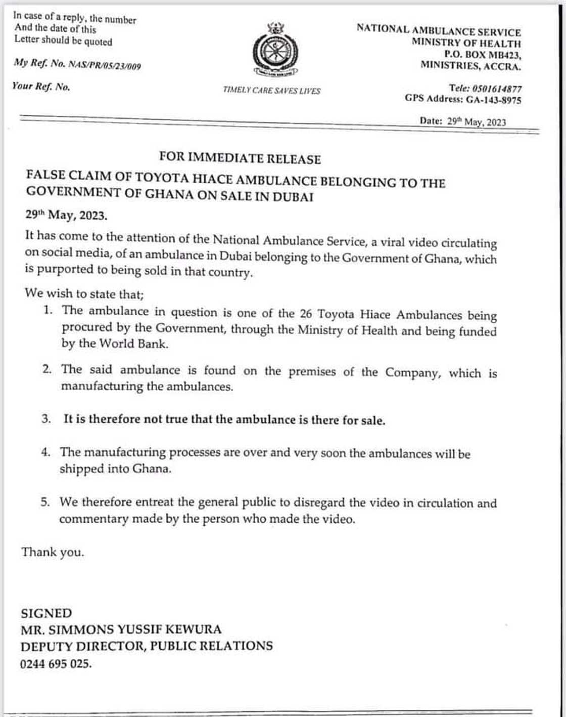 GNAS released this statement to dismiss the claim that it was selling state-branded ambulances in Dubai. GNAS released this statement to dismiss the claim that it was selling state-branded ambulances in Dubai.