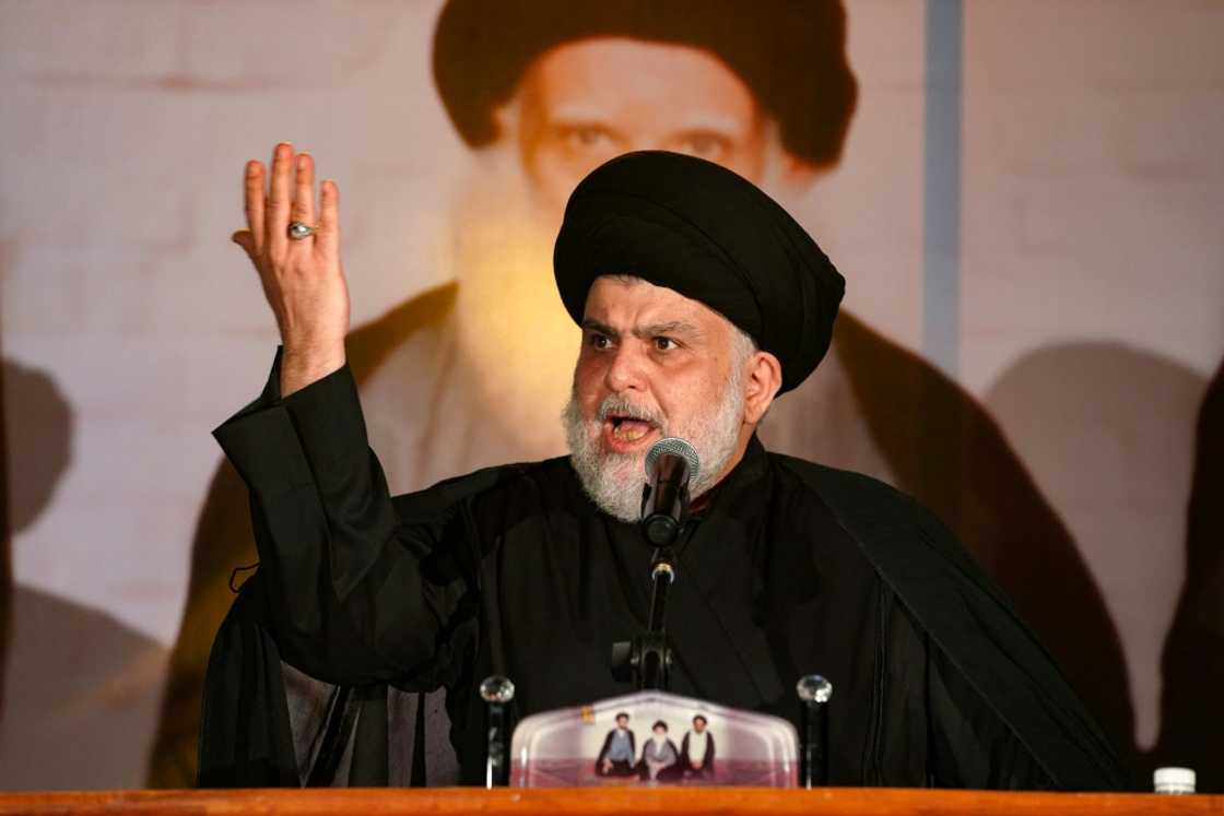 Iraqi Shiite cleric Moqtada Sadr delivers a speech in the central Iraqi city of Najaf on June 3, 2022 Iraqi Shiite cleric Moqtada Sadr delivers a speech in the central Iraqi city of Najaf on June 3, 2022
