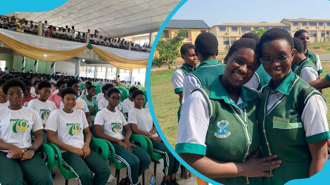 St. Louis Senior High School students in the school hall and outside on a lawn St. Louis Senior High School students in the school hall and outside on a lawn