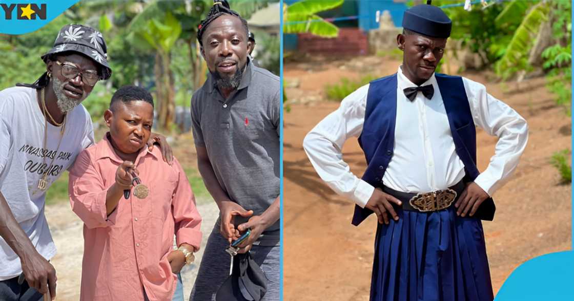 Agya Koo, Lil Win, Wayoosi and Mr Beautiful on the set of a Kumawood movie