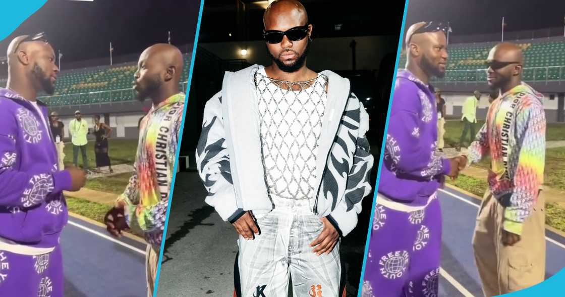 King Promise met his lookalike at the University of Ghana Stadium, where he was rehearsing for the 13th African Games opening ceremony King Promise met his lookalike at the University of Ghana Stadium, where he was rehearsing for the 13th African Games opening ceremony