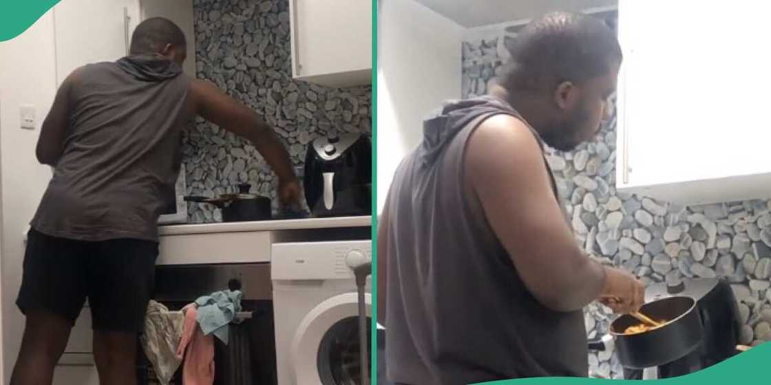 Woman laughs as her stubborn husband refuses to say sorry, cooks his own food instead