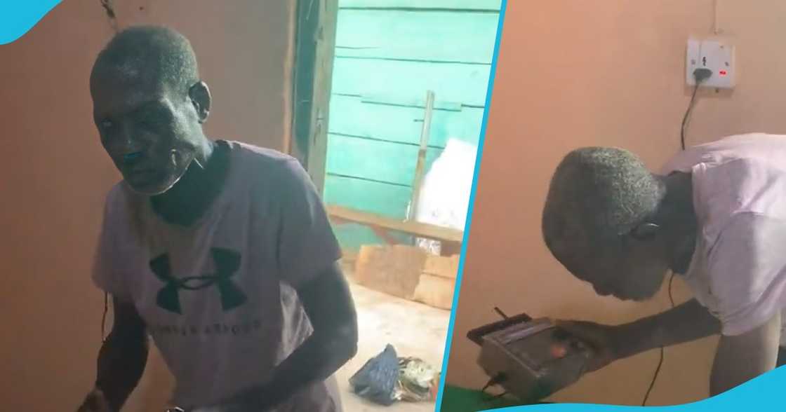 Elderly man dances after being gifted radio set. Elderly man dances after being gifted radio set.