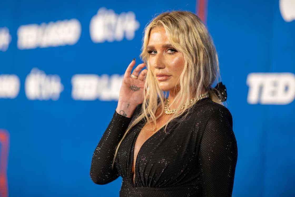 American rapper Ke$ha poses at the "Ted Lasso" season two premiere. American rapper Ke$ha poses at the "Ted Lasso" season two premiere.