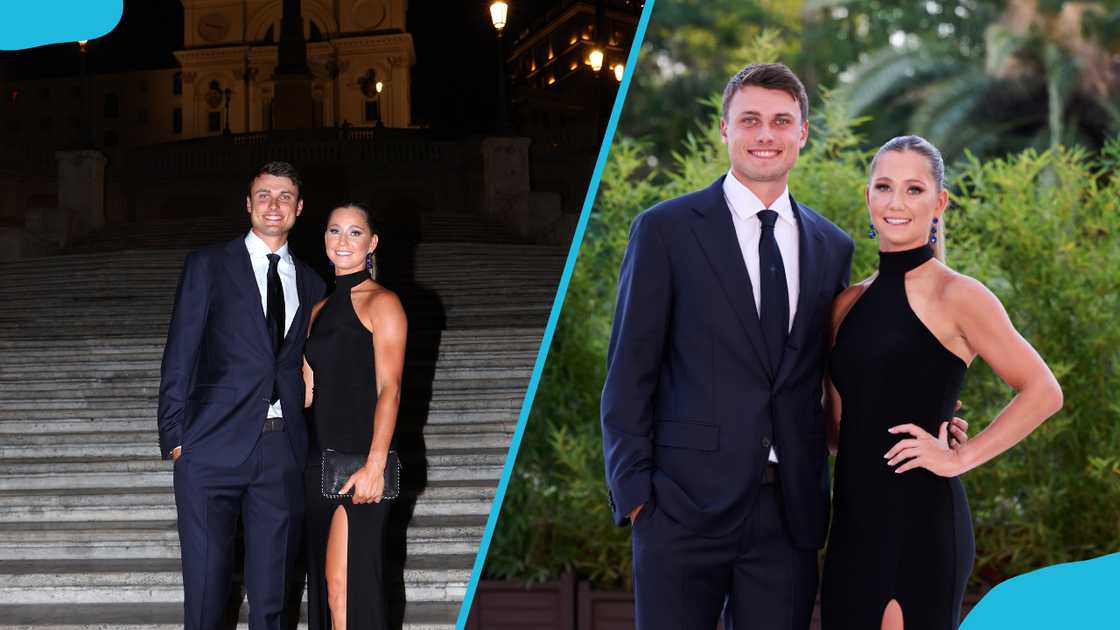 Ludvig Aberg and girlfriend Olivia Peet pose at Marco Simone Golf Club in Rome, Italy. Ludvig Aberg and girlfriend Olivia Peet pose at Marco Simone Golf Club in Rome, Italy.