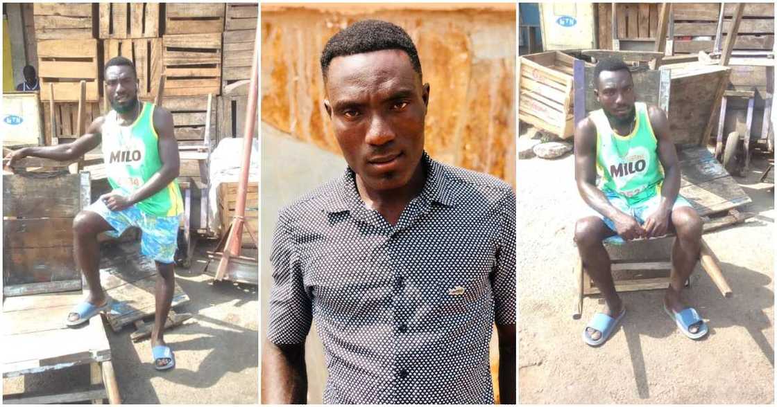 James Kwesi Tawiah, a Ghanaian man who has been pushing trucks for more than 20 years James Kwesi Tawiah, a Ghanaian man who has been pushing trucks for more than 20 years