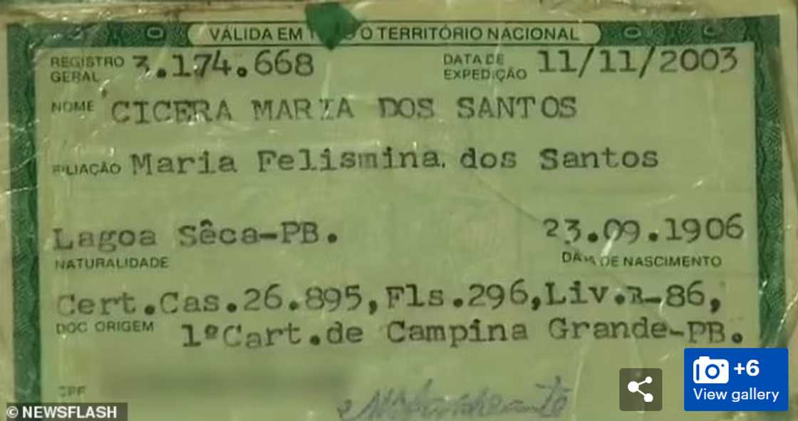 Cicera's alleged ID card with her yet unconfirmed date of birth. Cicera's alleged ID card with her yet unconfirmed date of birth.