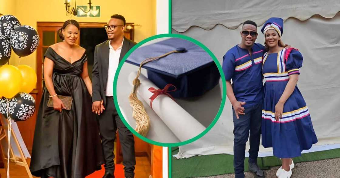 A husband had the opportunity to hood his wife during her graduation ceremony. A husband had the opportunity to hood his wife during her graduation ceremony.