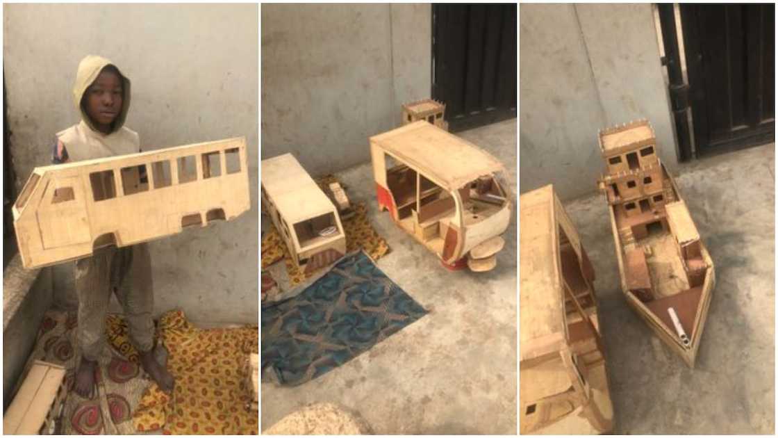 Nigerian boy builds ship, tricycle, bus replicas with woods, photos get people talking Nigerian boy builds ship, tricycle, bus replicas with woods, photos get people talking