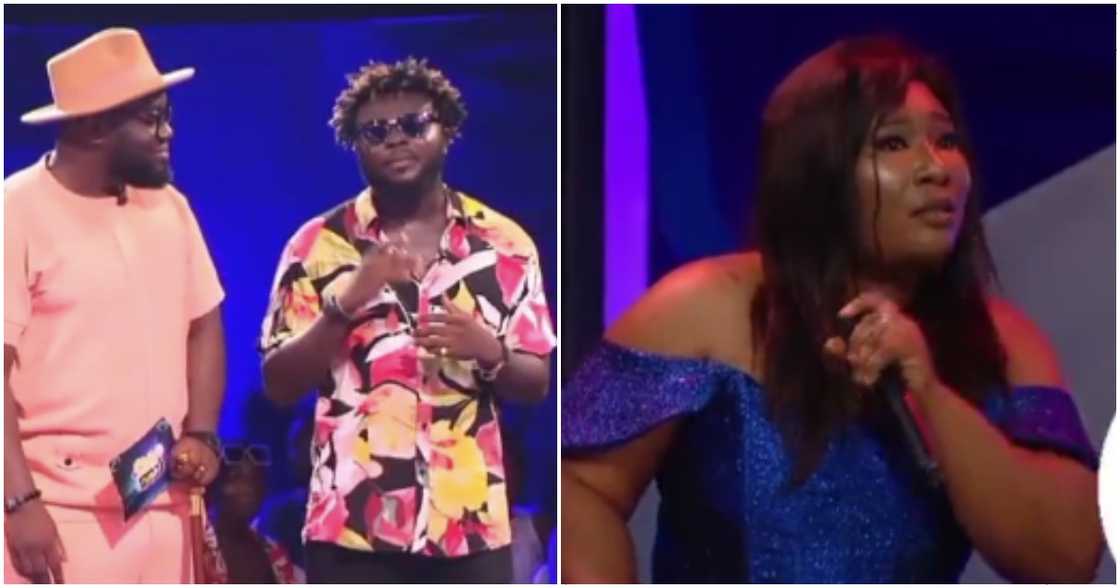 Angela, a Date Rush contestant quizzing Nana Black Angela, a Date Rush contestant quizzing Nana Black